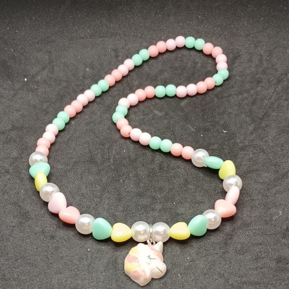 Pink and Green Beaded Jewelry Necklace
